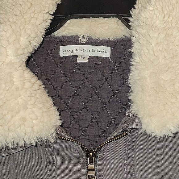YOUNG FABULOUS & BROKE YFB Earhart Sherpa Collar Jacket Medium Cropped - Picture 8 of 9